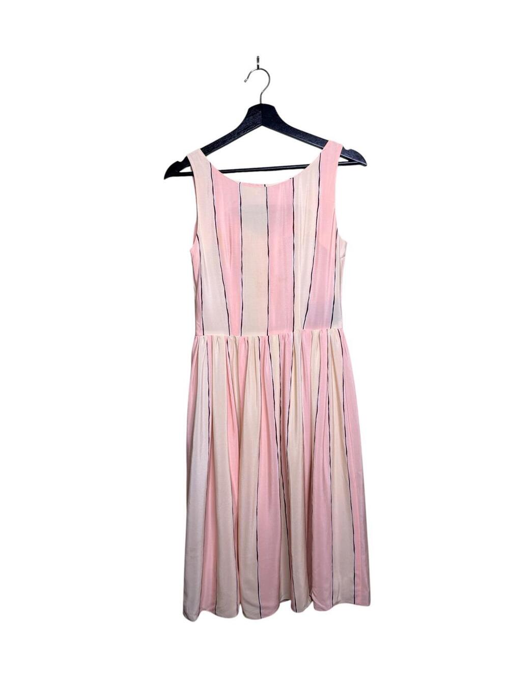 Prada SS2010 Silk Stripe Dress Pink Cream Pleated IT40